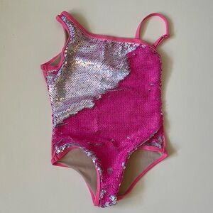 Girls' Pink Sequin One-Piece Swimsuit